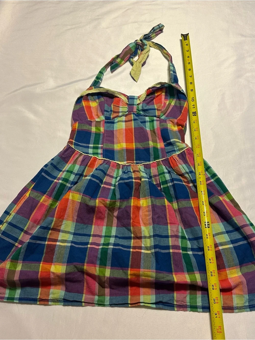 Hollister Blue, Green, Pink & Orange Plaid Halter Dress